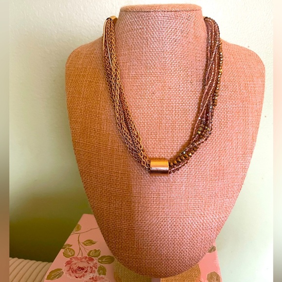 Elegant Multi-Strand Gold and Brown Aurora Borealis Beads Necklace - Picture 1 of 7